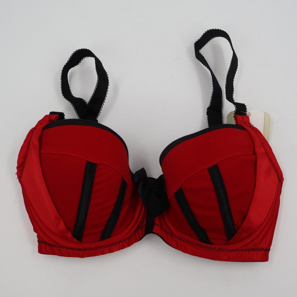 Parfait Balconette Bra Women 28E Red Black Padded Underwire Retro Pinup Lingerie